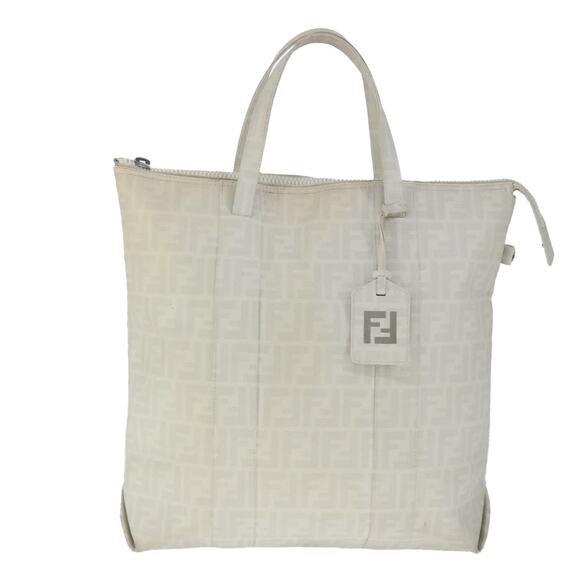 FENDI Zucca Canvas Tote Bag Pvc White Silver - Picture 2 of 12